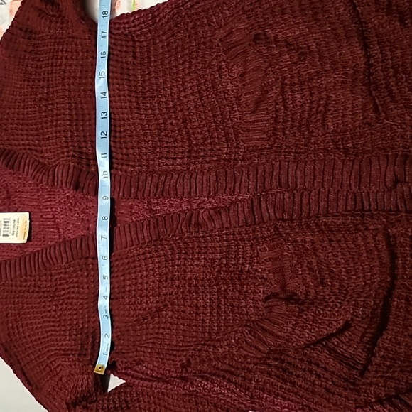 Say What Juniors medium Knit Open front w pockets Burgundy Cardigan Sweater NWT - Picture 5 of 10